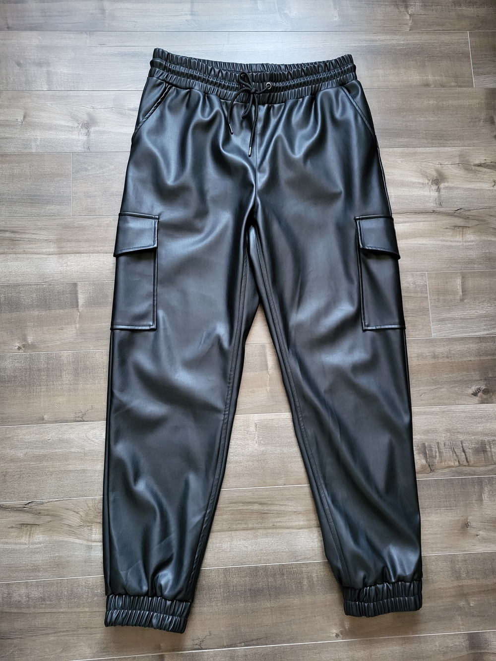 Women’s Black Faux Leather Cargo Jogger Pants